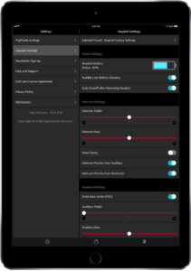 FlightLink iPad settings screen