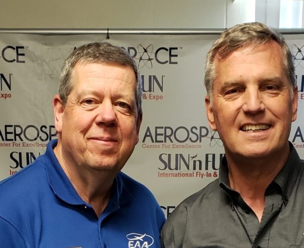 Rick Larsen (left), EAA Vice President of Communities and Member Programs, and Allan Schrader, Lightspeed Aviation founder and president. (EAA photo)