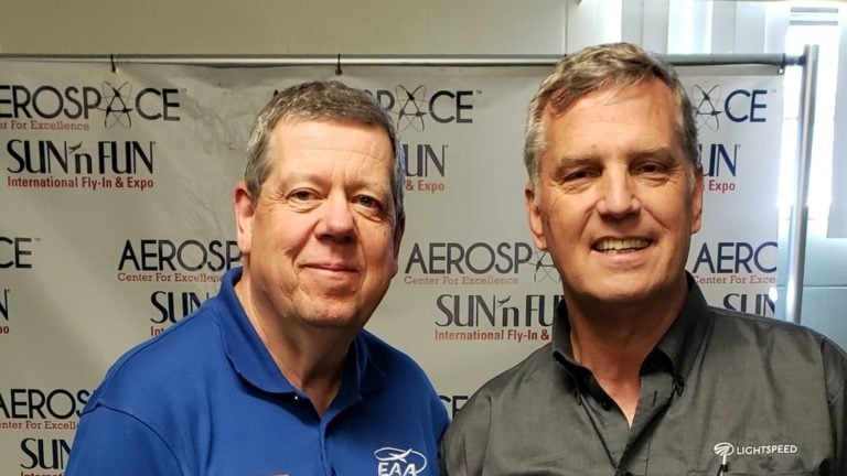 Rick Larsen (left), EAA Vice President of Communities and Member Programs, and Allan Schrader, Lightspeed Aviation founder and president. (EAA photo)